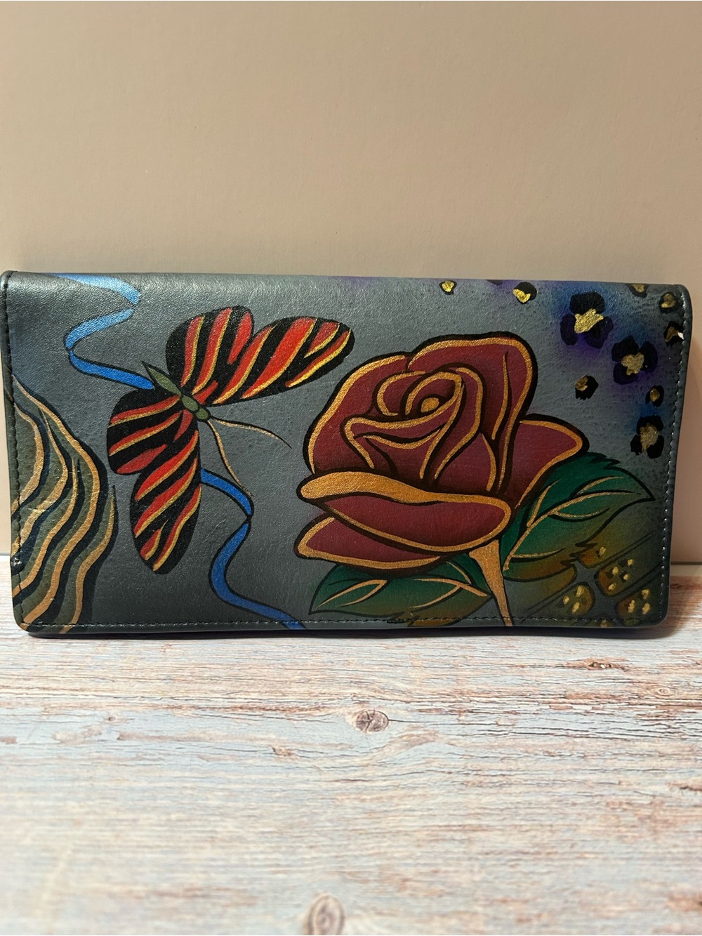 Anna by Anuschka Hand-Painted Floral Leather Wallet in Multi-Color